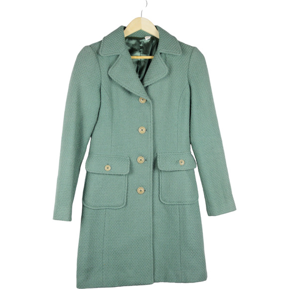 Source Unknown Jackets & Blazers - Grandmacore Cottagecore Green  Wool Satin Lined Button Up Coat With Pockets XS